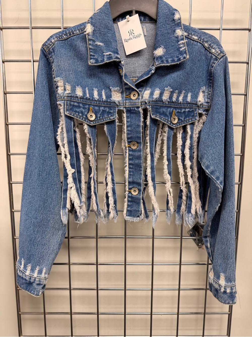 Rustic Raggs Blue Distressed Fringe Denim Jacket